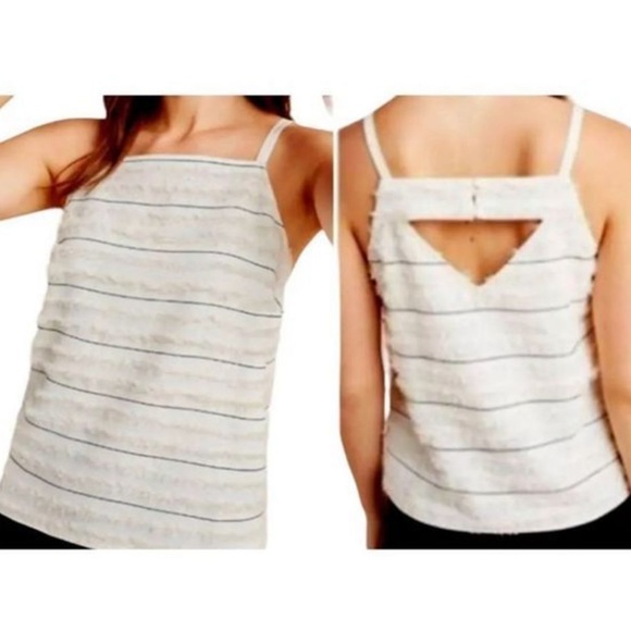 Maeve Anthropologie Ivory Eyelash Stripe Halter Tank 8 - Picture 1 of 11
